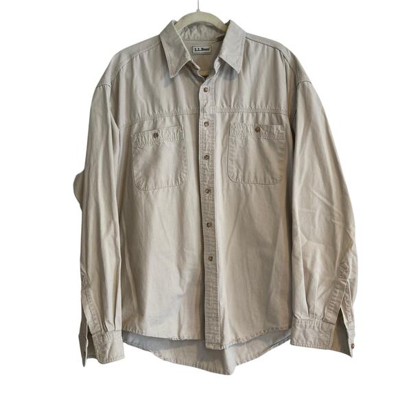Vintage LL Bean Beige Durable Cotton Fisherman Outdoor Loose Button Up Shirt XL - Picture 1 of 15